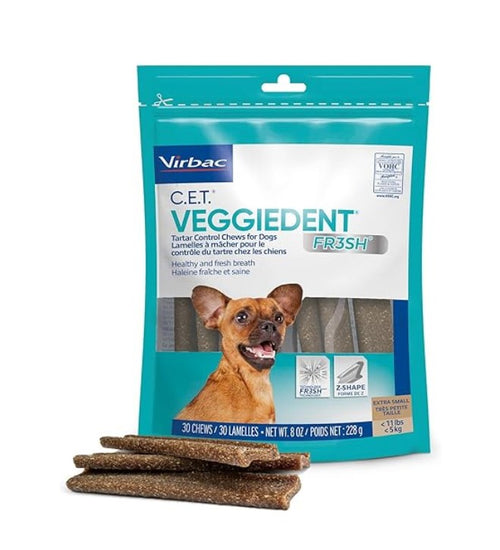C.E.T. VeggieDent FR3SH Tartar Control Chews for Extra Small Dogs, 30 Count