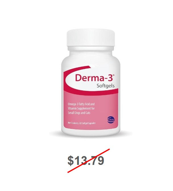 Derma-3 Softgels for Small Dogs and Cats, 60 Softgel Capsules