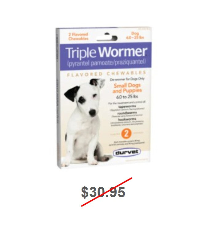 Triple Wormer for Puppies and Small Dogs 6 to 25 Pounds, Purple Label, 12 Chewable Flavored Tablets