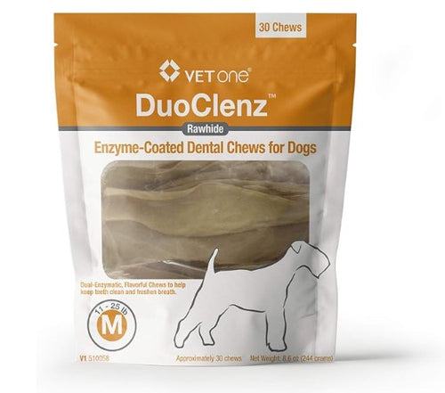 DuoClenz Rawhide, Enzyme-Coated Dental Chews for Dogs, Medium, 30 Count