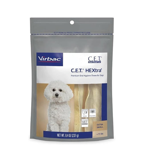 C.E.T. HEXtra Premium Oral Hygiene Chews for Dogs Under 11 Pounds, 30 Count