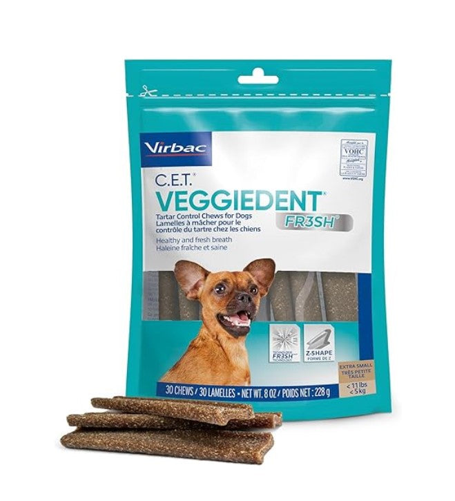 C.E.T. VeggieDent FR3SH Tartar Control Chews for Extra Small Dogs, 30 Count
