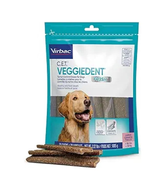 C.E.T. VeggieDent FR3SH Tartar Control Chews for Large Dogs, 30 Count