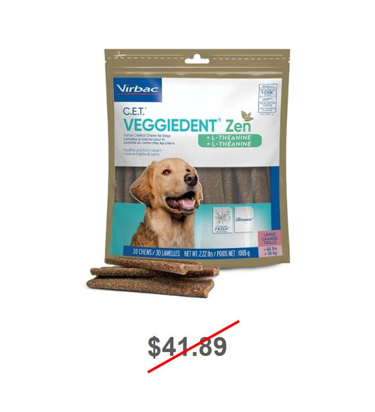 C.E.T. VeggieDent Zen Tartar Control Chews for Large Dogs, 30 Count