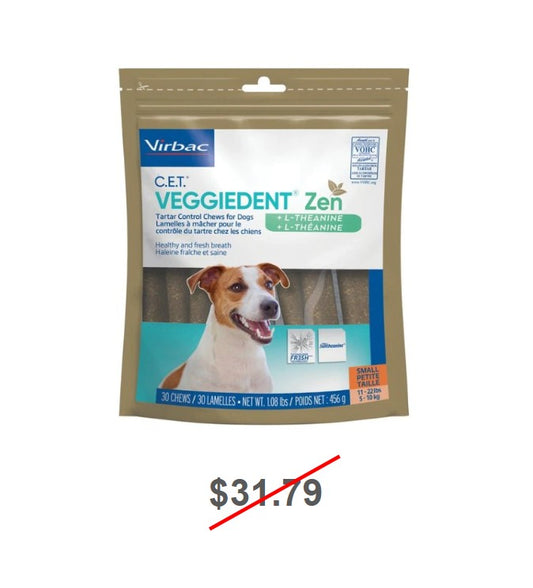 C.E.T. VeggieDent Zen Tartar Control Chews for Small Dogs, 30 Count