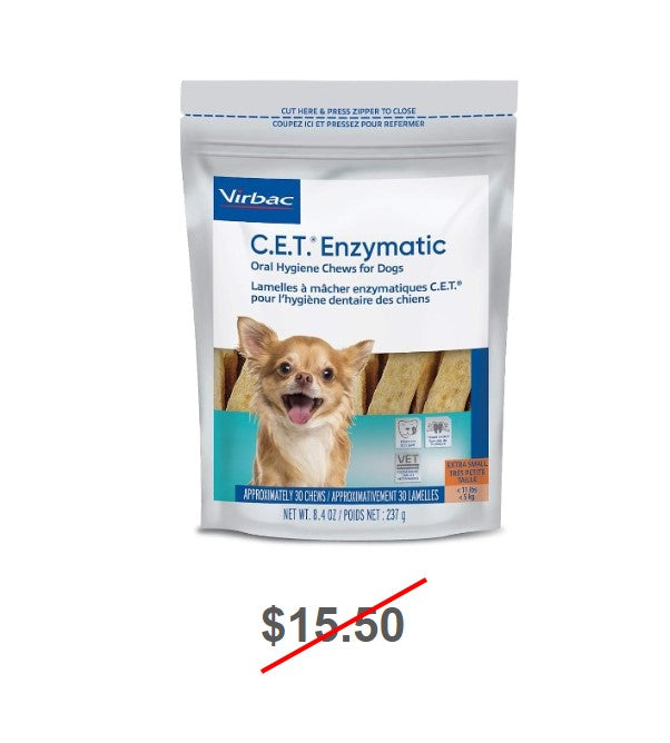 C.E.T. Enzymatic Oral Hygiene Chews for Dogs, Extra Small, 30 Count