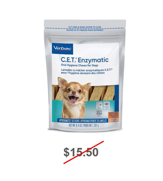 C.E.T. Enzymatic Oral Hygiene Chews for Dogs, Extra Small, 30 Count