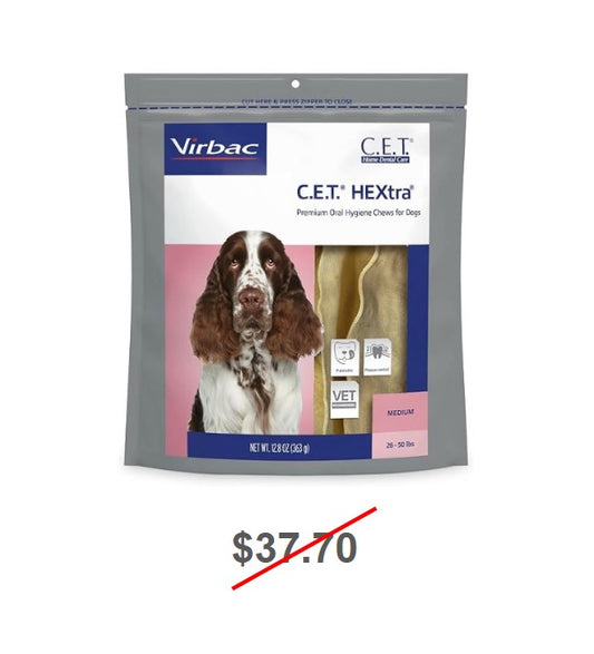 C.E.T. HEXtra Premium Oral Hygiene Chews for Dogs 26-50 Pounds, 30 Count