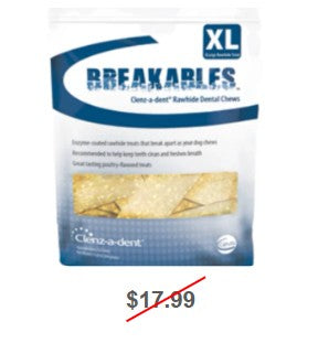 Clenz-a-dent Breakables Rawhide Dental Chews, X-Large, 15 Count