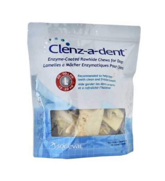 Clenz-a-dent Enzyme-Coated Rawhide Chews for Dogs, Large, 30 Count