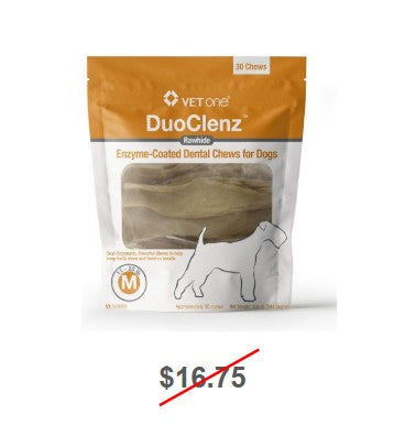 DuoClenz Rawhide, Enzyme-Coated Dental Chews for Dogs, Medium, 30 Count