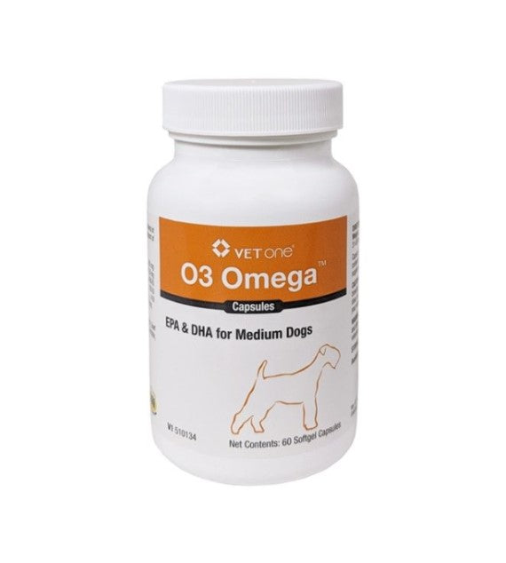 O3 Omega Capsules, EPA and DHA for Medium Dogs, 60 Count