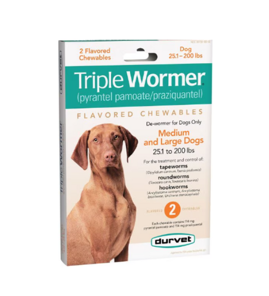 Triple Wormer for Medium and Large Dogs 25.1 to 200 Pounds, Green Label, 12 Chewable Flavored Tablets