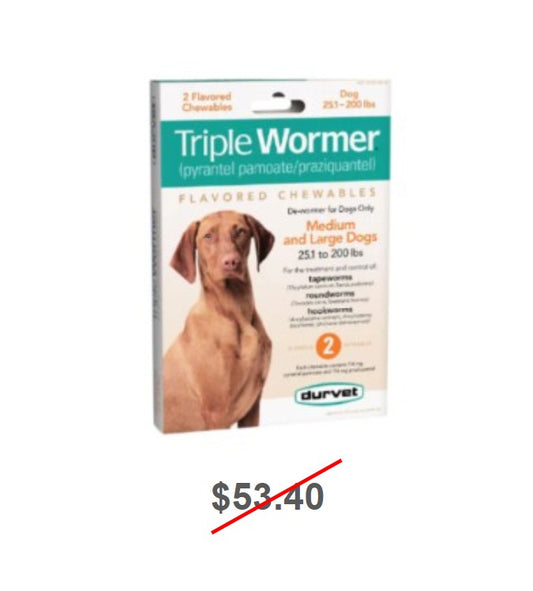 Triple Wormer for Medium and Large Dogs 25.1 to 200 Pounds, Green Label, 12 Chewable Flavored Tablets