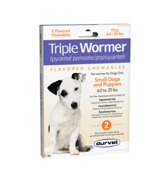 Triple Wormer for Puppies and Small Dogs 6 to 25 Pounds, Purple Label, 12 Chewable Flavored Tablets