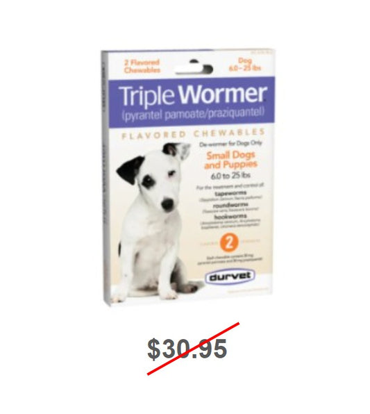 Triple Wormer for Puppies and Small Dogs 6 to 25 Pounds, Purple Label, 12 Chewable Flavored Tablets