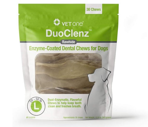 DuoClenz Rawhide, Enzyme-Coated Dental Chews for Dogs, Large, 30 Count