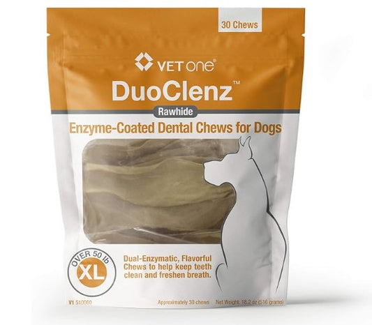 DuoClenz Rawhide, Enzyme-Coated Dental Chews for Dogs, X-Large, 30 Count
