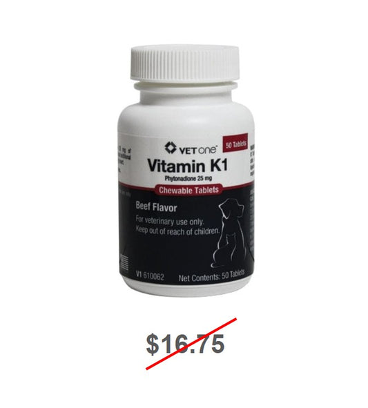 Vitamin K-1 Chewable Tablets, Beef Flavor, 25mg, 50 Count