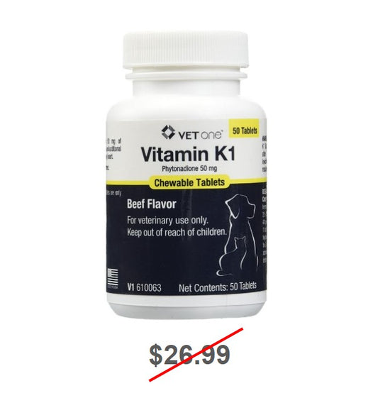 Vitamin K-1 Chewable Tablets, Beef Flavor, 50mg, 50 Count